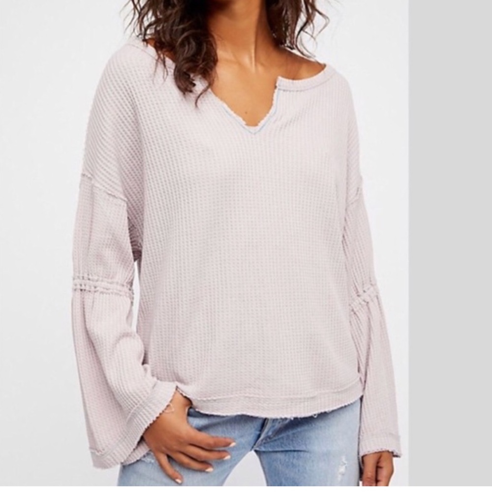 We the Free light pink waffle print bell sleeve top